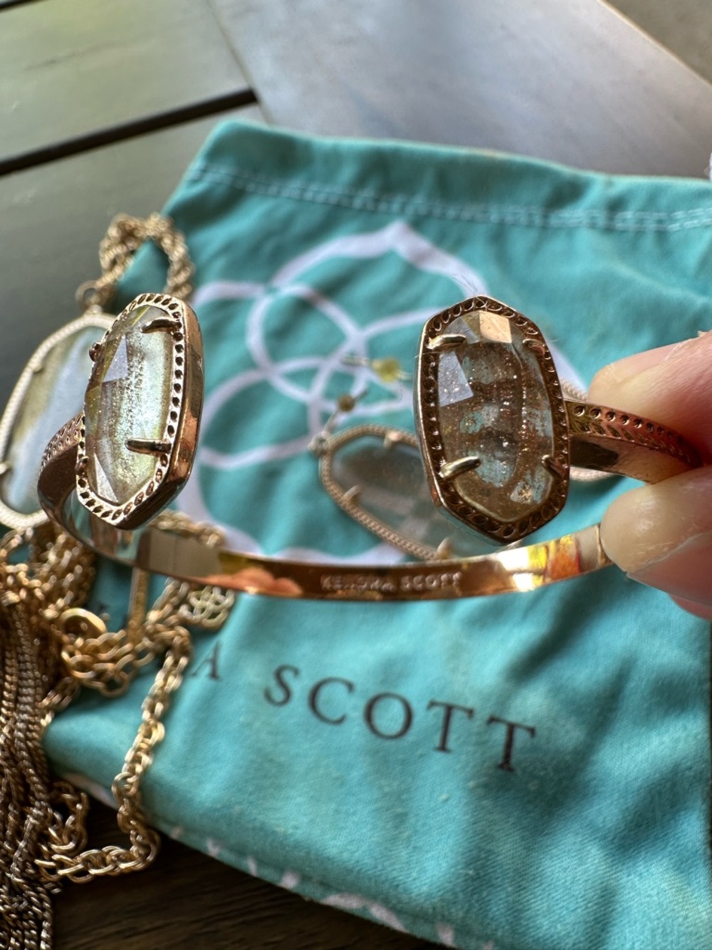 Kendra Scott Rose Gold Drusy Pendant Necklace and Cuff Bracelet Set - Picture 6 of 6